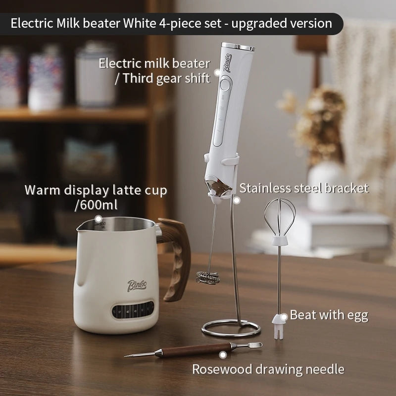 BINCOO Handheld Electric Milk Frother – Latte Foam Maker Milk Frother Qst White-4pcs B