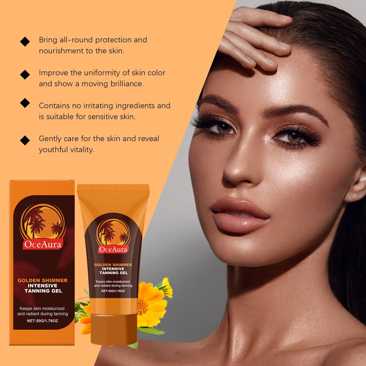 OceAura Bronzing Gel – Sunless Tan Enhancer for Face & Body Bronzing Tanning Gel Qst