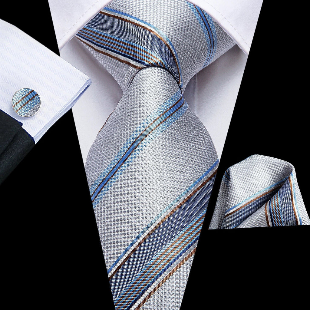 Men's 3-Piece Formal Set – Necktie, Pocket Square & Cufflinks Formal Accessory Set Qme DPTH-LDSN3116