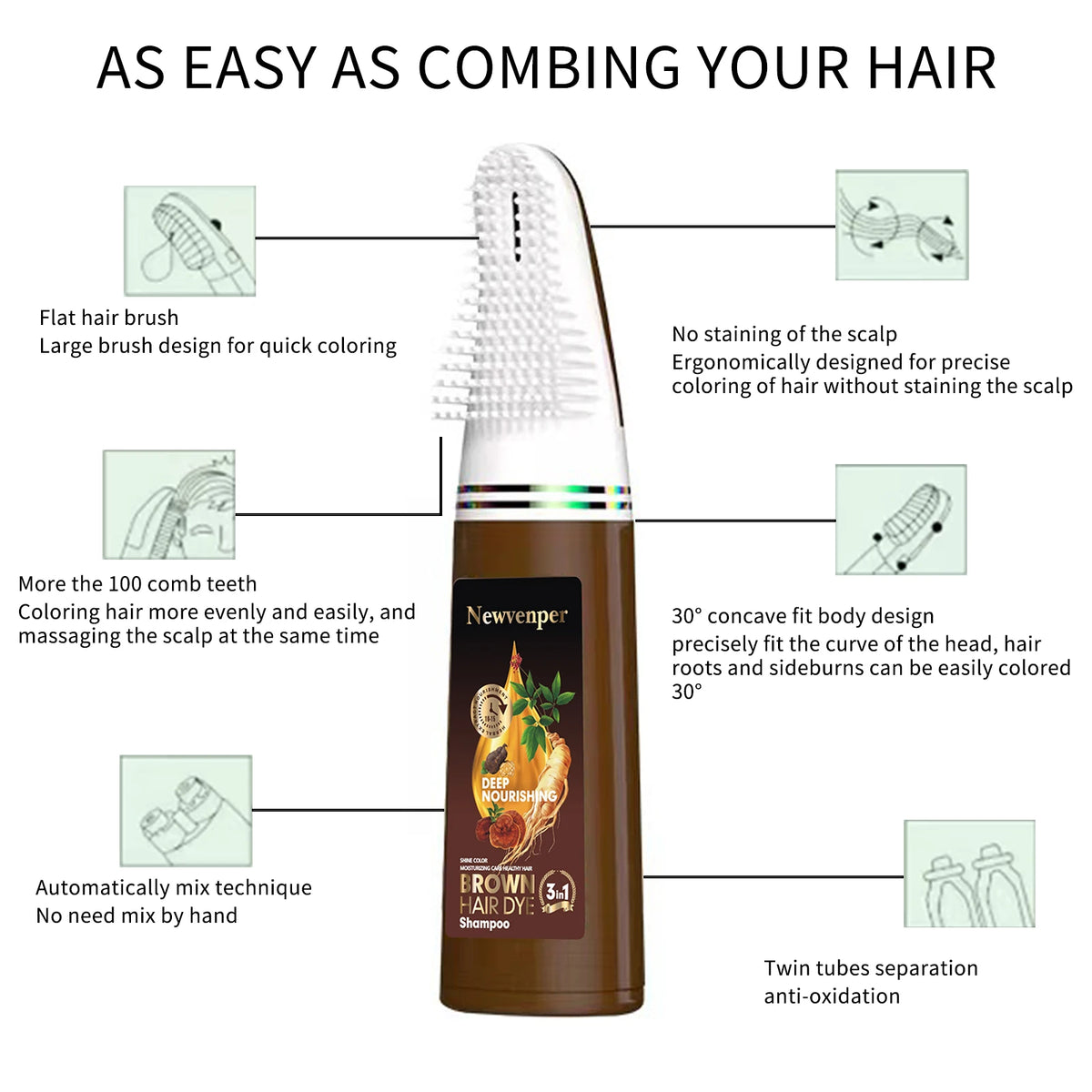 NEWVENPER 2-Pack Unisex Hair Color Shampoo with Brush Hair Dye Shampoo Qst