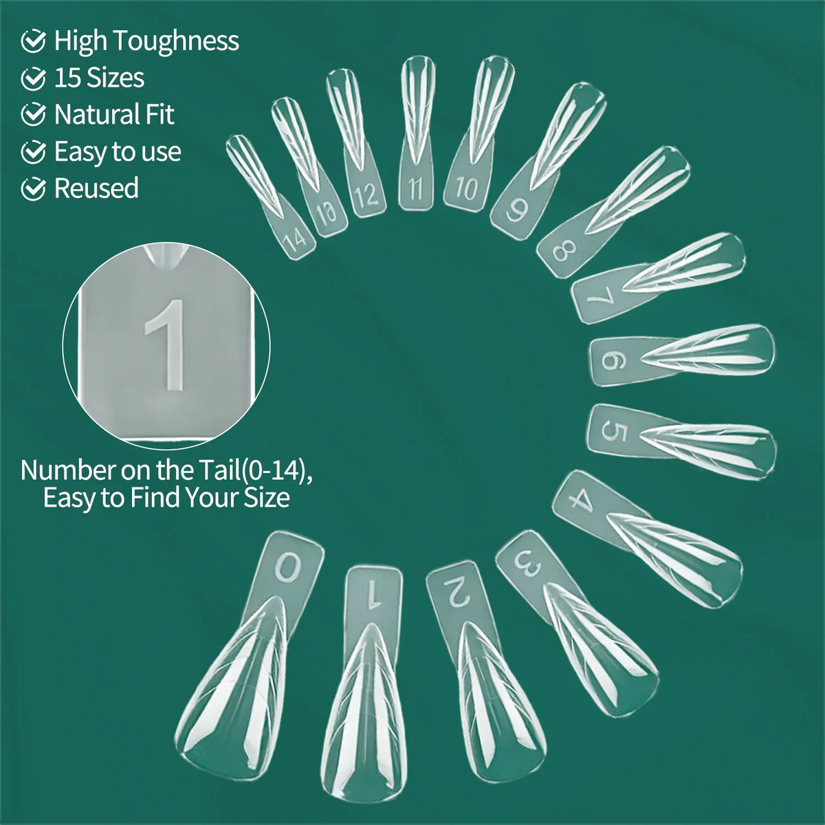 Nailpop Pointed Nail Forms 15 Sizes 150pcs Reusable Nail Extension Forms Qme