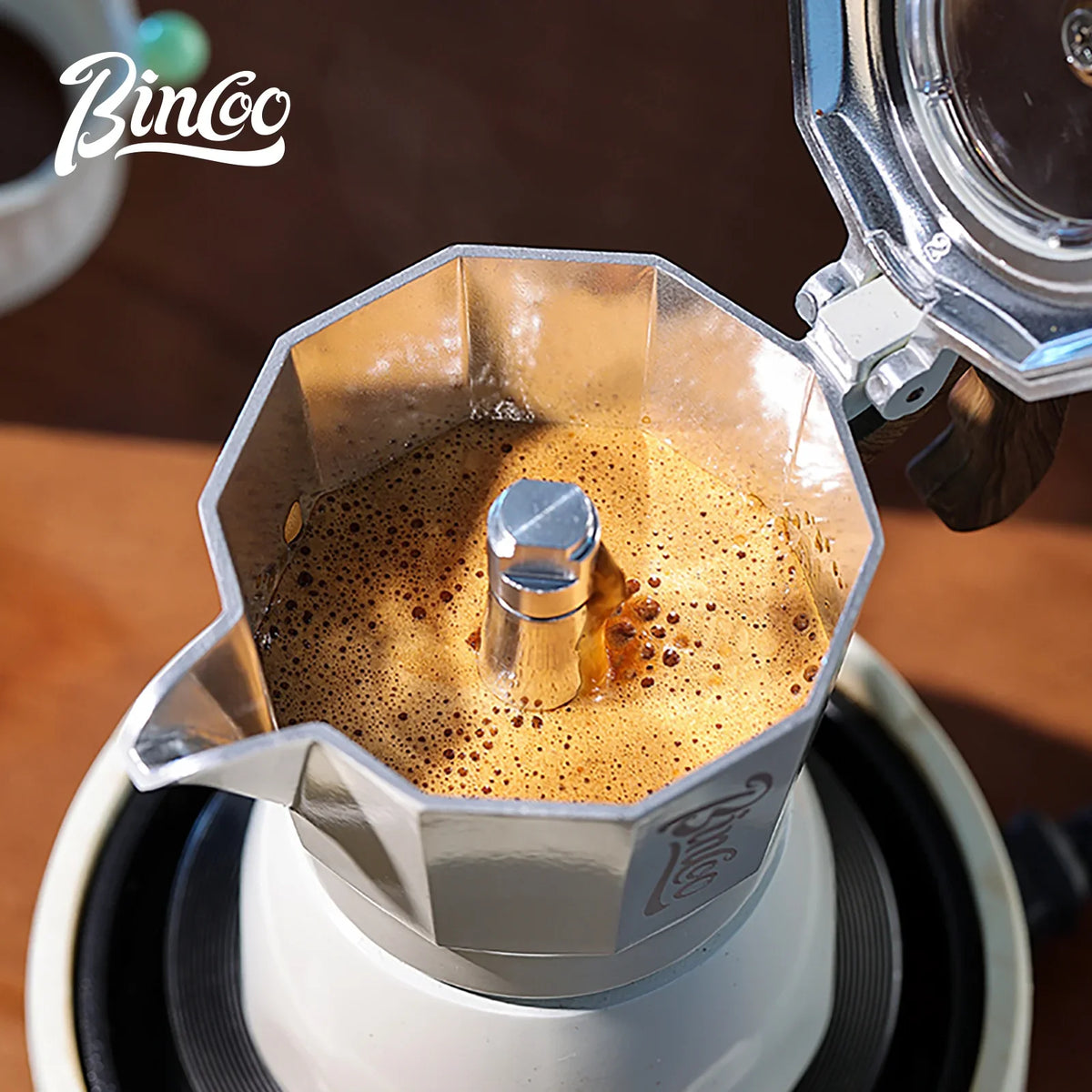 Bincoo Dual Valve Moka Pot & Manual Coffee Grinder Set Moka Pot Grinder Set Qst