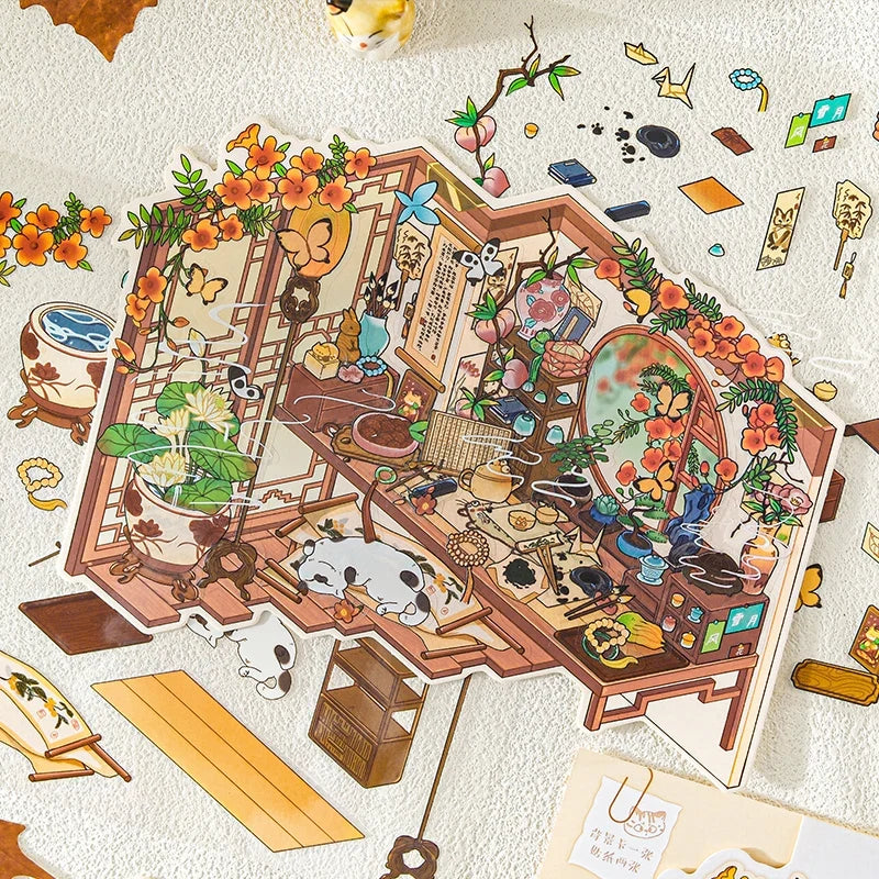 DIY 3D Pocket Cabin Sticker Kit – 4 Seasons Landscape Scene DIY Craft Sticker Kit Qme