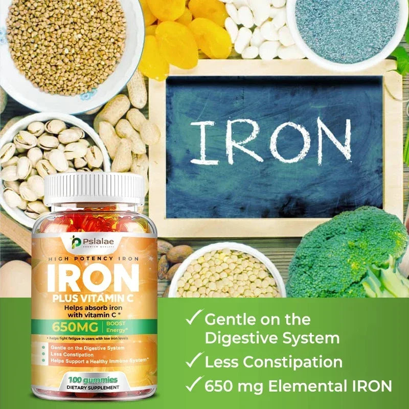 Iron Gummies 650mg – Vegan, Gluten-Free with Vitamin C Iron Supplement Gummies Qst