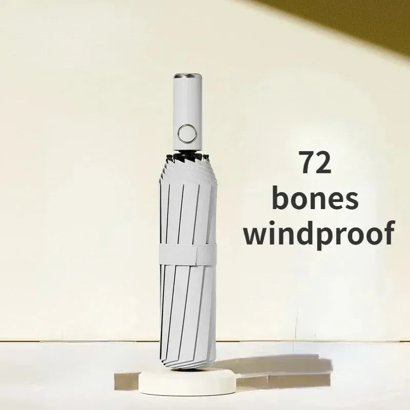 72-Bone Windproof Auto Folding Umbrella – Sun & Rain Windproof Folding Umbrella Qst Grey 12K Iron