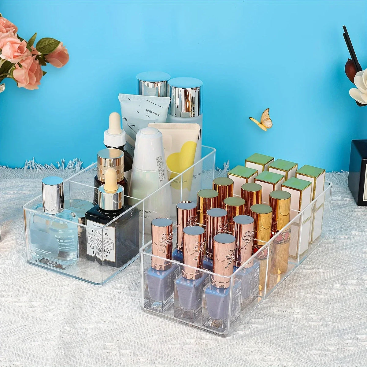 3-Compartment Stackable Makeup Storage Box with Drawers Makeup Organizer Qme