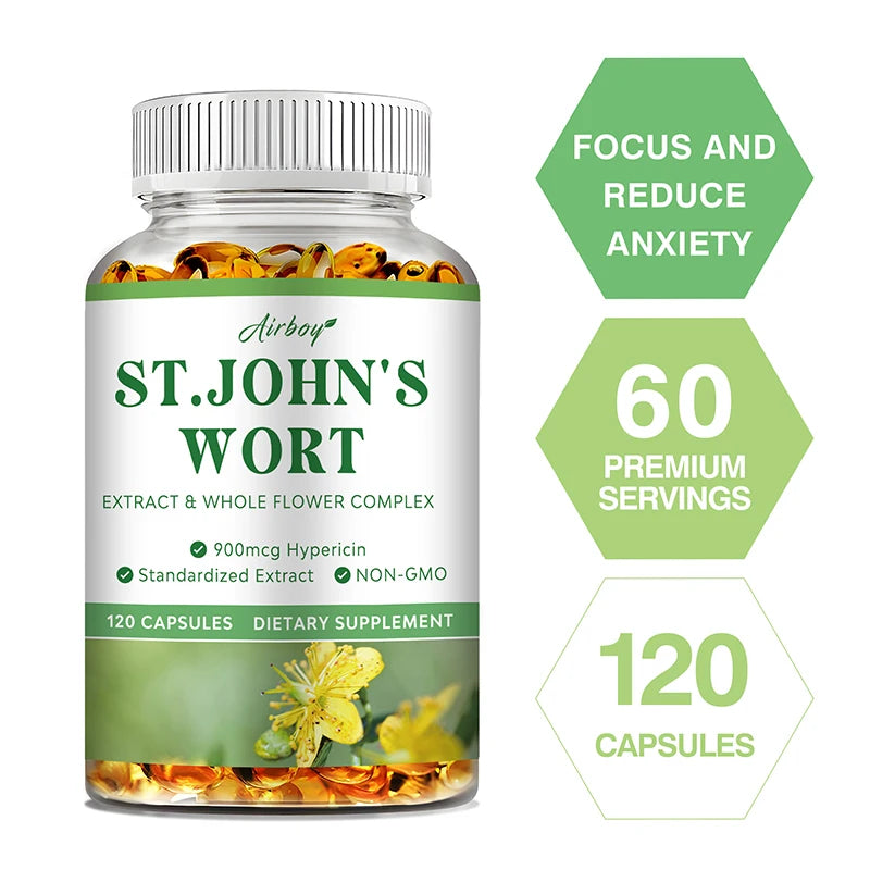 St. John's Wort Extract Capsules – Mood & Relaxation Support Herbal Supplement Qst
