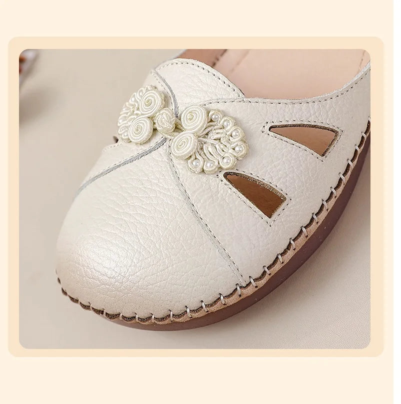 Women's Vintage Roman Flat Sandals – Elegant PU Loafers Flat Sandal Loafers Qst