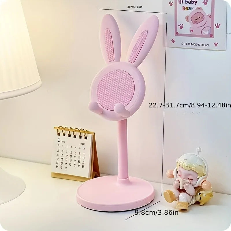 Adjustable Rabbit Cartoon Desktop Phone Stand | Cute Pink Desktop Phone Stand Qme