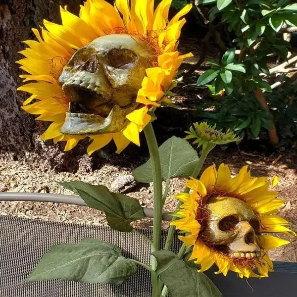 Skull Sunflower Garden Stake – Halloween Yard Decoration Halloween Garden Stake Qme
