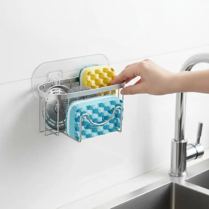 Stainless Steel Sink Sponge Holder – Suction Mount, Fast Drain Sink Sponge Holder Qme