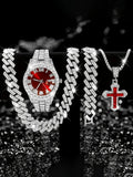 Red Sunburst Dial Quartz Watch Rhinestone Multipack | Qme Fashion Watch Set Qme Red