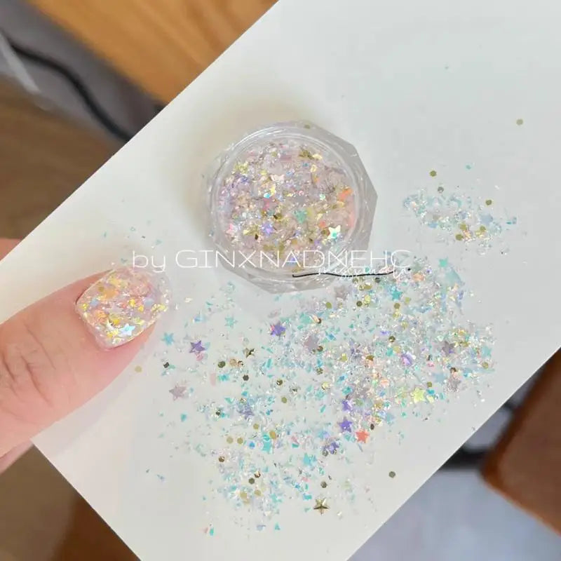 3D Nail Art Charms Box – Heart Star Colorful Glitter Decorations Nail Art Charms Qst
