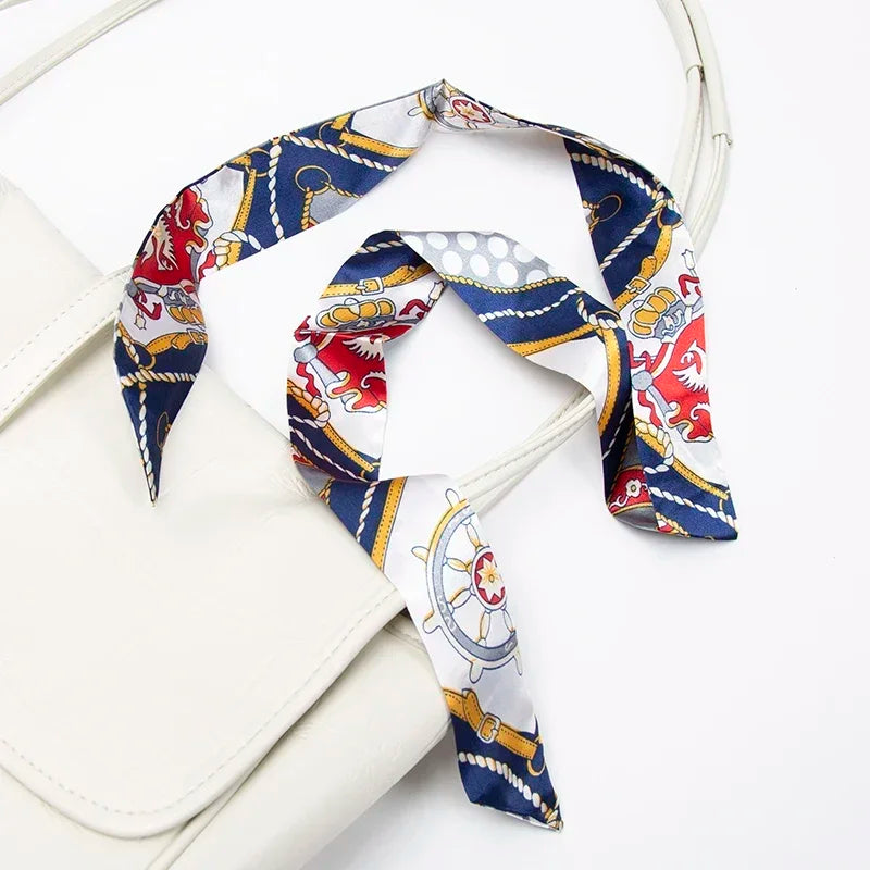 Women's Skinny Ribbon Scarf – Printed Polyester Hair Tie Ribbon Hair Scarf Qme