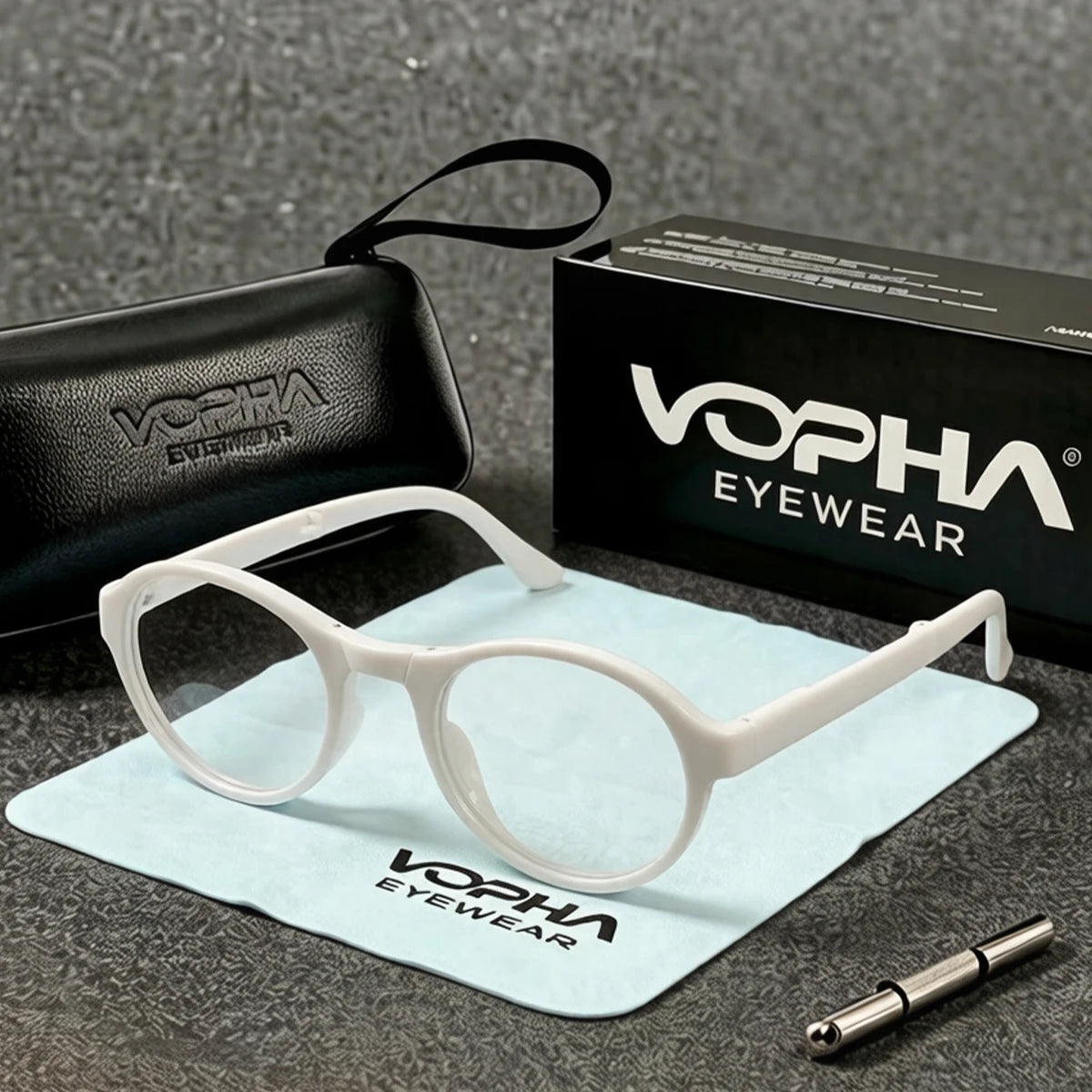 VOPHA Foldable Round Reading Glasses +1.0–+3.0 Blue Light Reading Glasses Qst 150 White