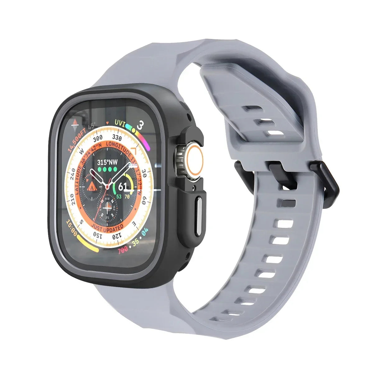 Silicone Sport Band & Case for Apple Watch Ultra 2/9/8/7/SE Watch Band & Case Qme Grey H 44mm Series SE 456