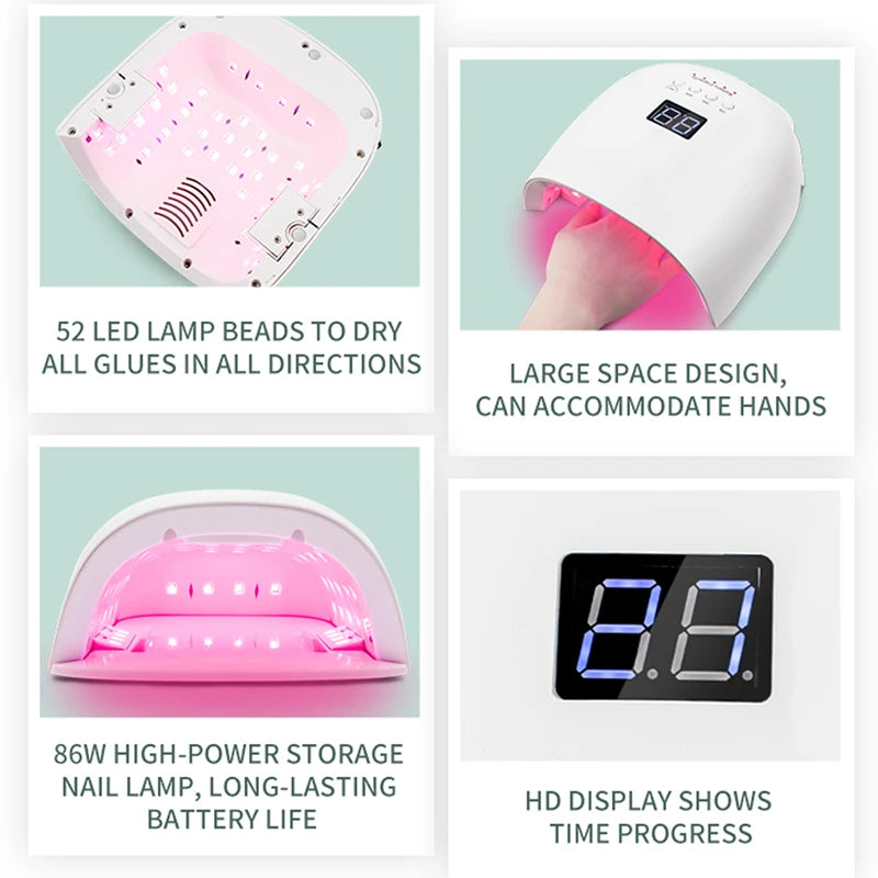 86W Cordless Rechargeable UV LED Nail Lamp – 52 LEDs, LCD Timer UV LED Nail Lamp Qst