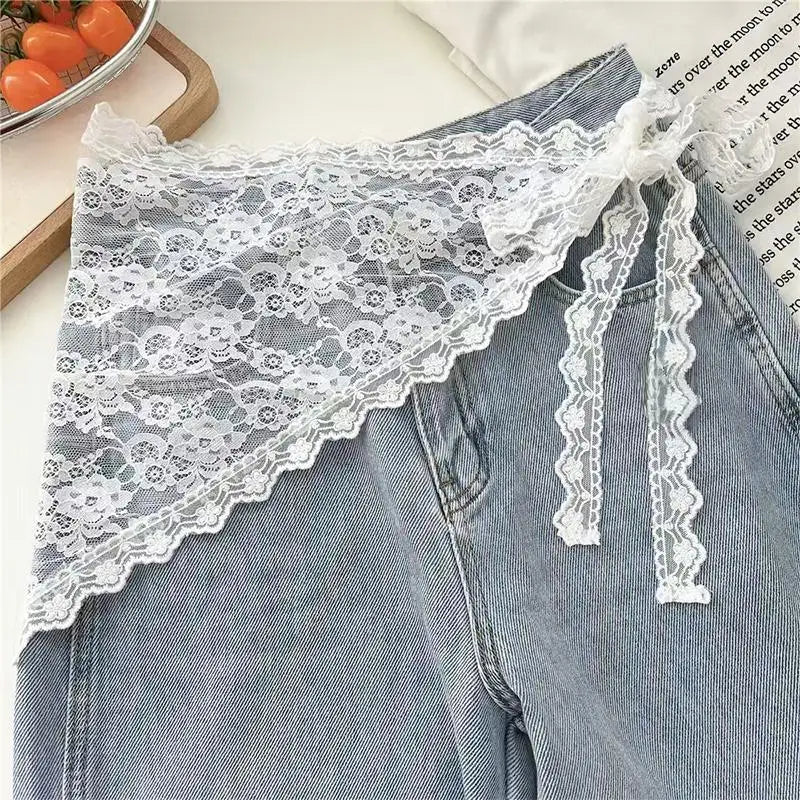 Frilly Lace Bandana Scarf – Triangle Head Wrap & Waist Belt Lace Bandana Scarf Qst StyleA one size