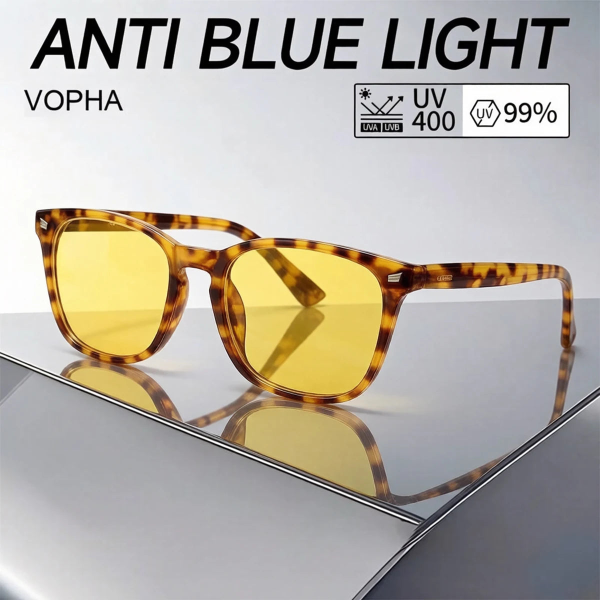 VOPHA Yellow Lens Blue Light Blocking Glasses – Square Unisex Blue Light Glasses Qst Tortoise yellow