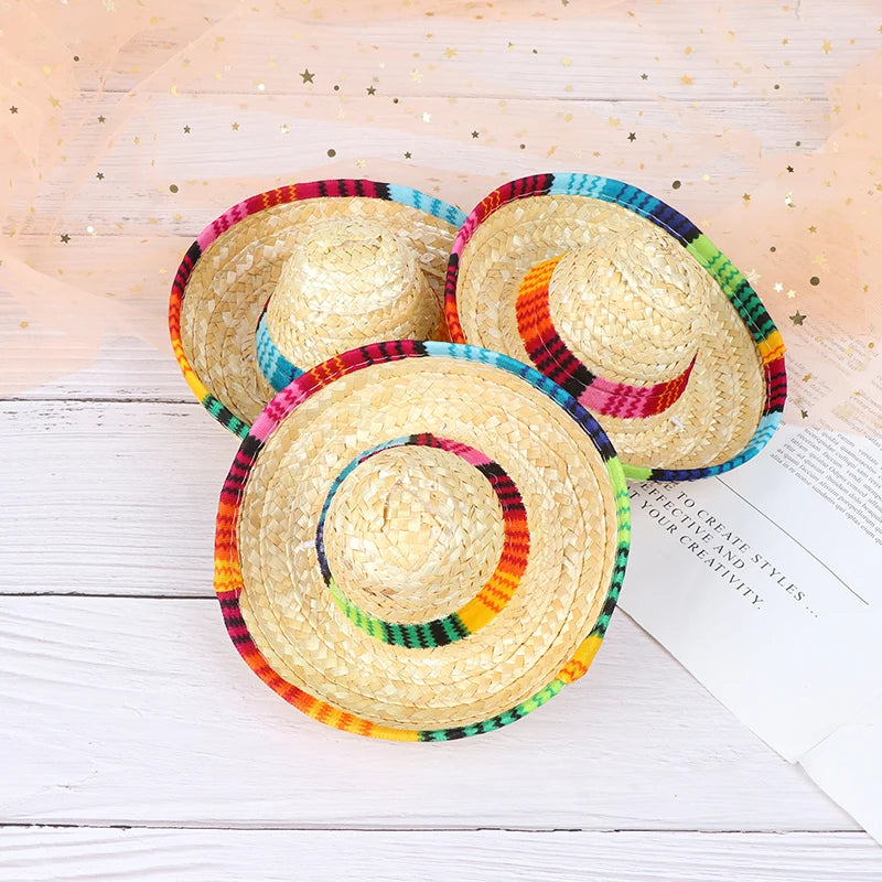 Mini Straw Hat for Dogs & Cats – Beach Party Pet Costume Pet Costume Hat Qst
