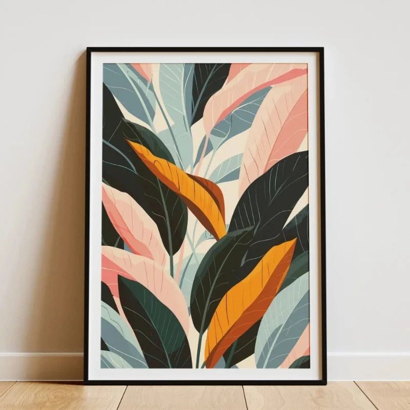 Minimalist Botanical Canvas Wall Art – Bamboo Tropical Leaf Canvas Wall Art Qst 25 40x60cm Unframed