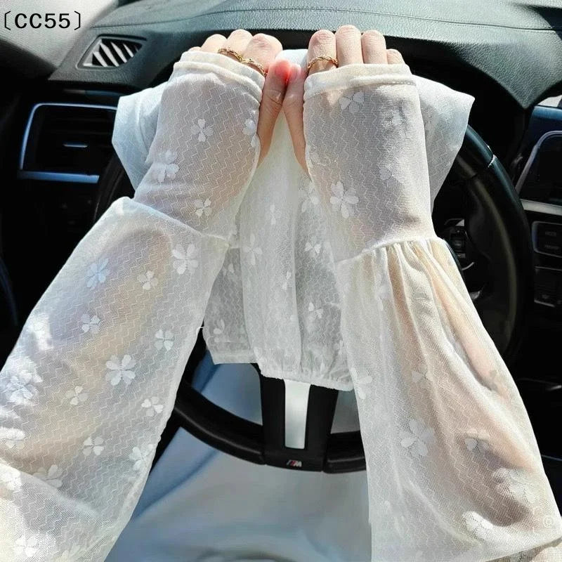 UPF 50+ Fingerless Sun Sleeves – Lace Mesh Arm Gloves for Women Sun Arm Sleeves Qst