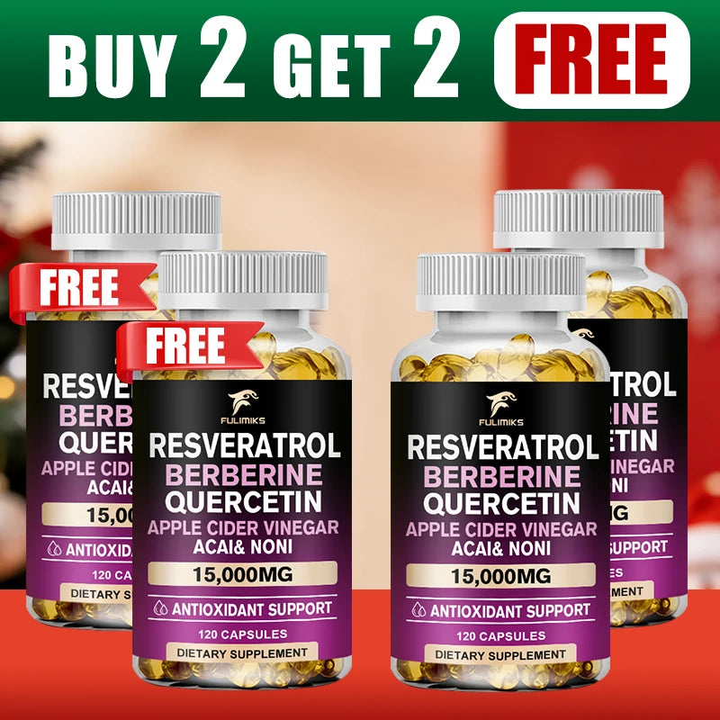 Resveratrol Berberine Quercetin Capsules | Triple-Action Formula Antioxidant Supplement Qst
