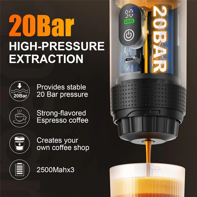 MiLESEEY B15C Portable Espresso Machine 20 Bar 7500mAh Battery Portable Espresso Machine Qst