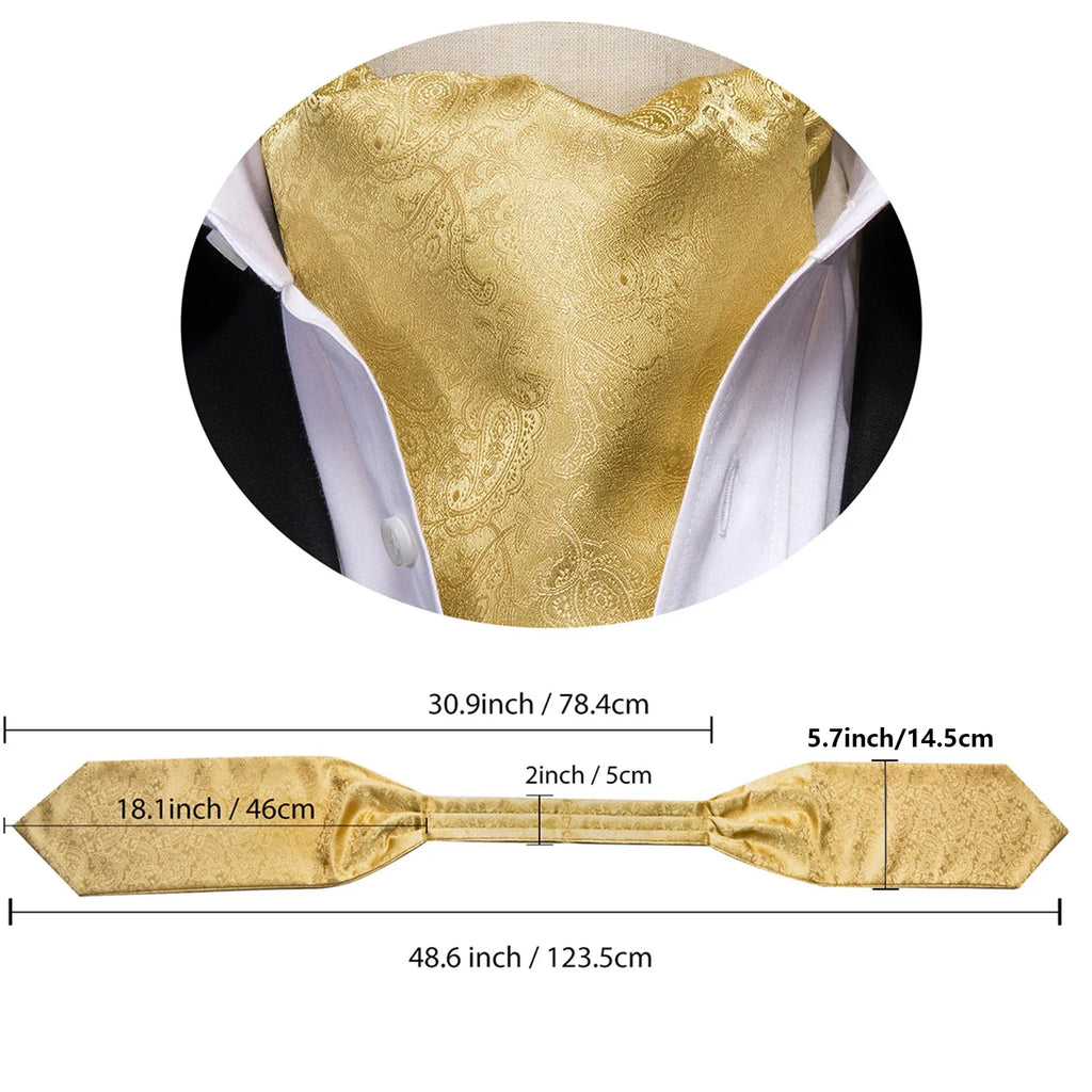 Hi-Tie Men's Paisley Ascot Cravat with Brooch – 8 Colors Ascot Cravat Set Qme