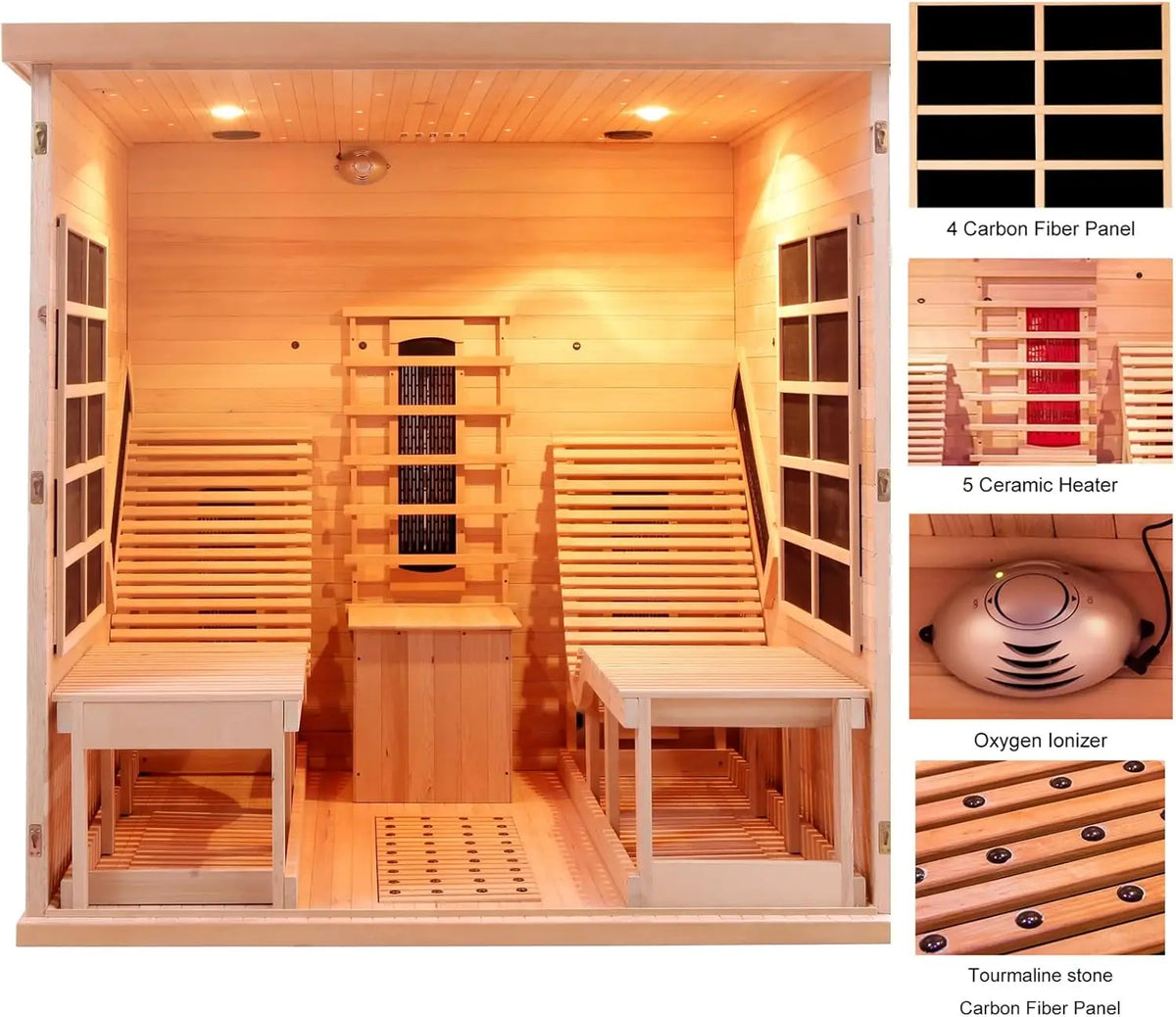 2-Person Infrared Sauna Room | Canadian Hemlock, 3400W, 10 Heaters Infrared Sauna Room Qst