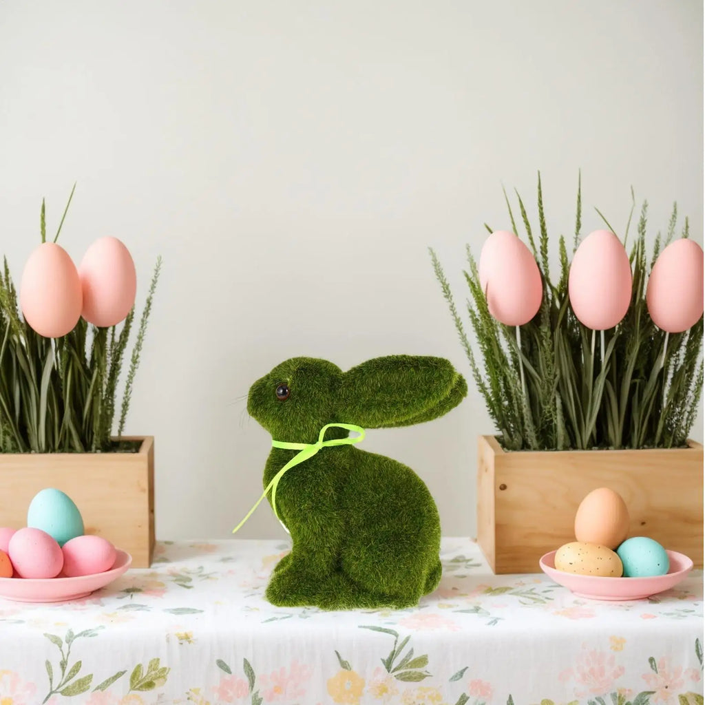 Moss Flocked Rabbit Figurine – Tabletop & Garden Easter Decor Decorative Figurine Qme