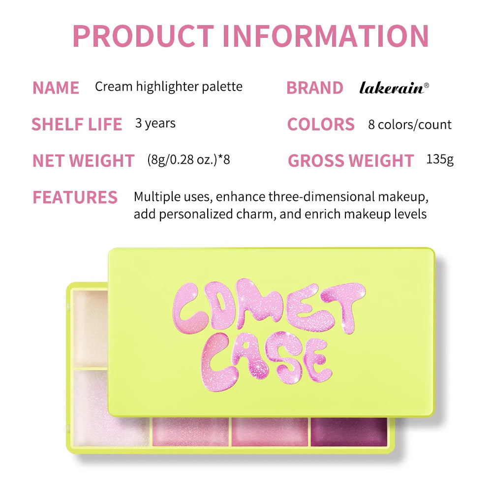 8-Color Cream Highlighter Palette – Blush, Contour & Glow Highlighter Palette Qst