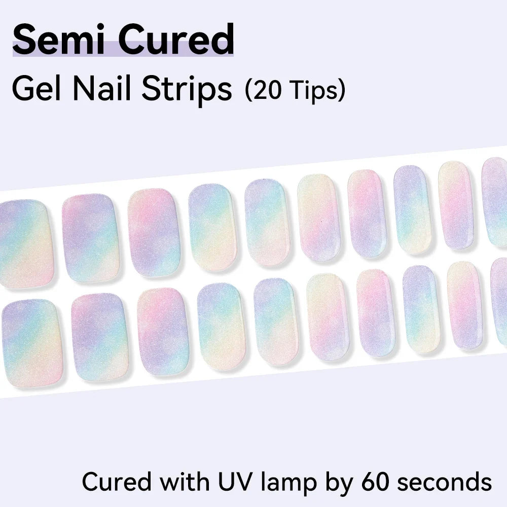 Sparkly Semi-Cured Gel Nail Wraps Full Cover Pink – 20 Tips Gel Nail Wraps Qme NC240083