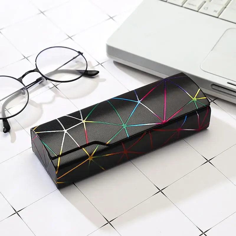 Geometric Hard Eyeglasses Case – PU Leather Spectacle Box Eyeglasses Case Qst A3