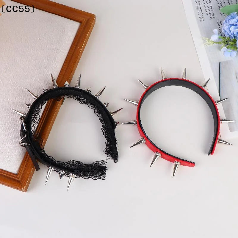 Gothic Punk Lace Rivet Headband – Cosplay Hair Accessory Lace Rivet Headband Qst