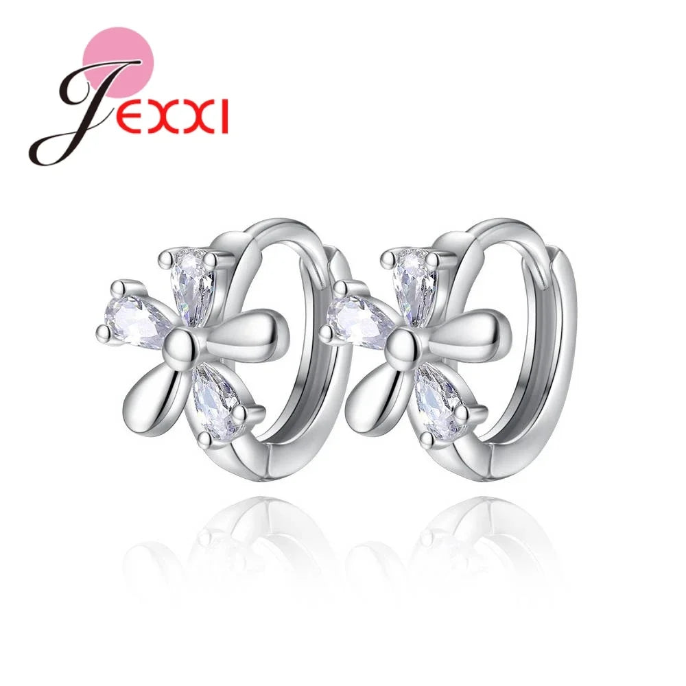 Women's 925 Sterling Silver Crystal Flower Earrings | CZ Crystal Stud Earrings Qme