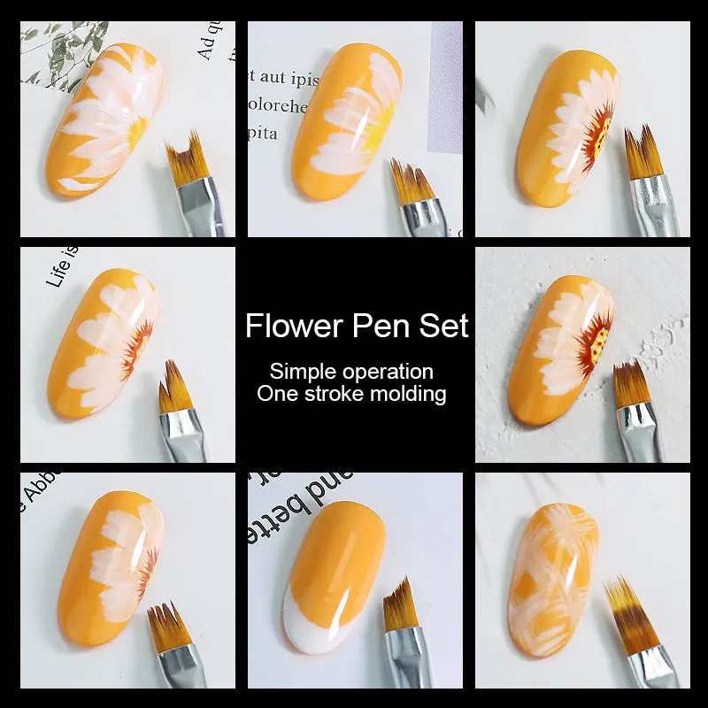 Arte Clavo 8-Piece Nail Art Brush Set – Flower & Gradient Nail Art Brush Set Qme