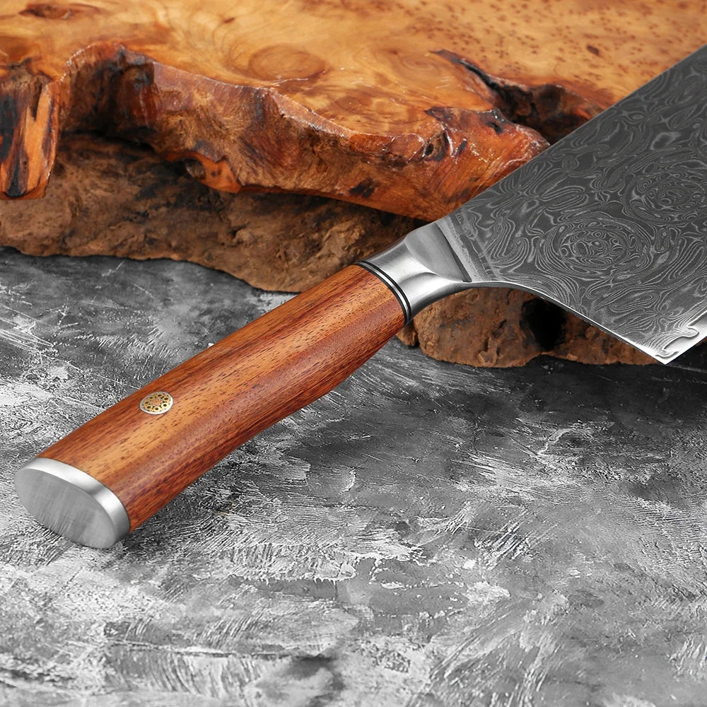 Xituo 7.5" Damascus Steel Cleaver Knife – Rosewood Handle Damascus Cleaver Knife Qst