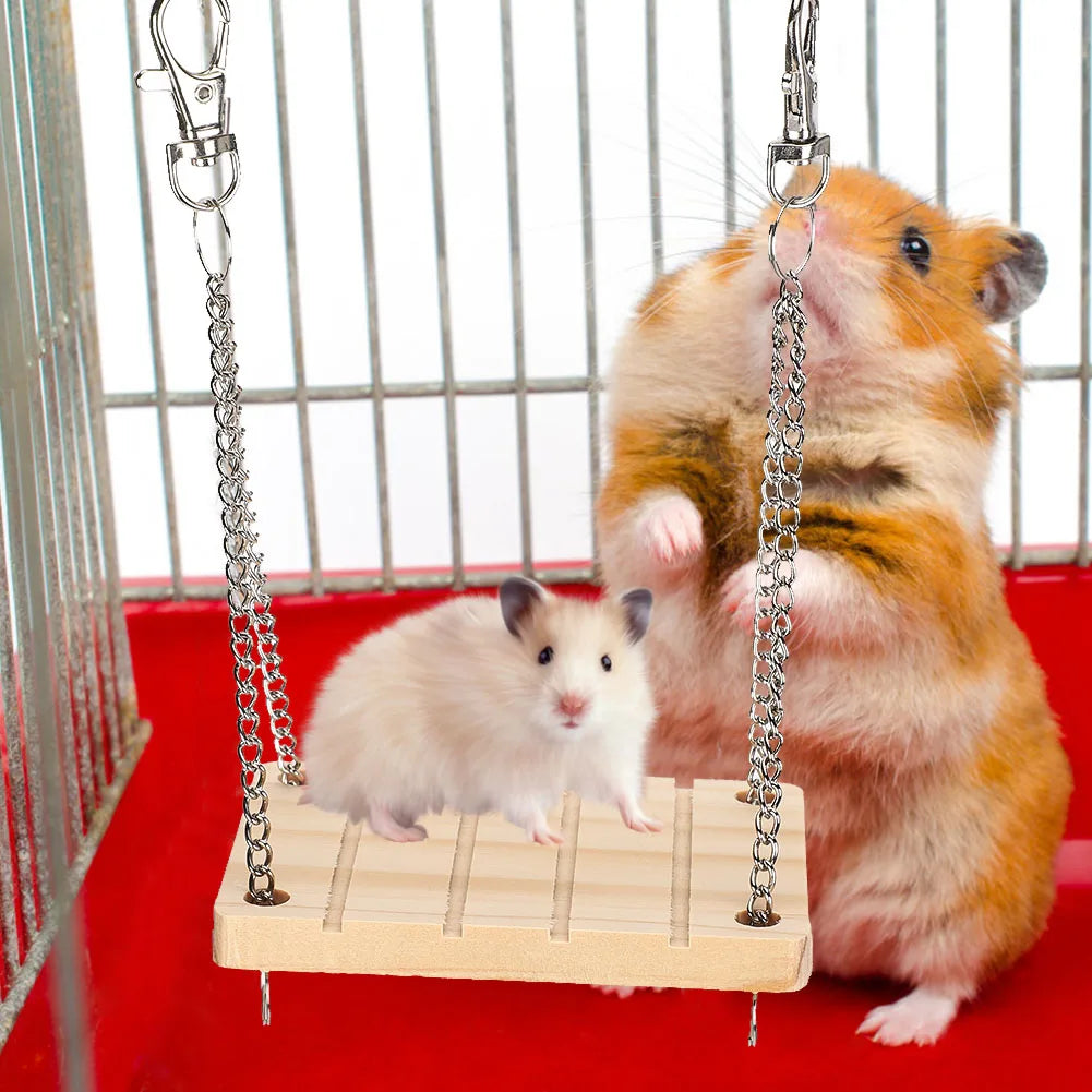 Wooden Hamster Swing Hammock Hanging Cage Toy | Small Pet Bed Small Pet Cage Toy Qme