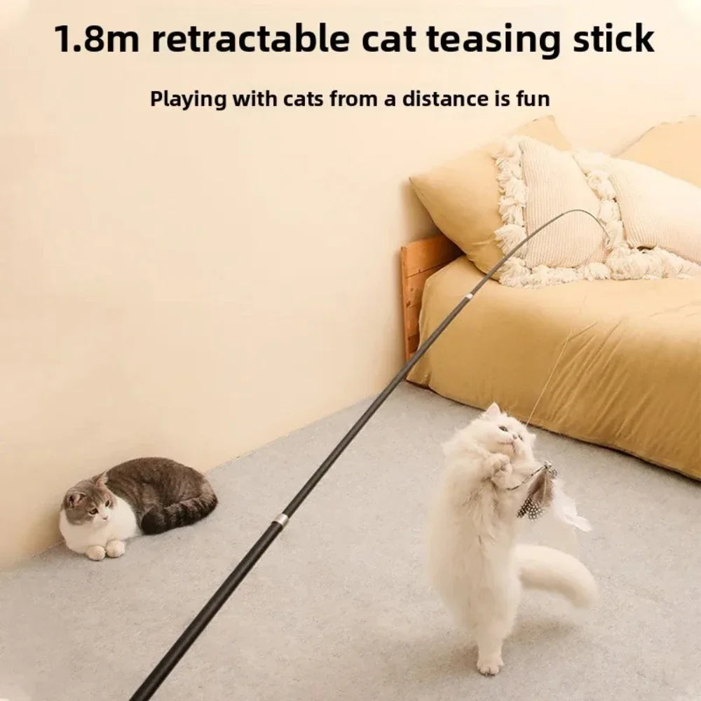 1.8M Telescopic Cat Teaser Wand – 4-Section Feather Toy Cat Teaser Wand Qme