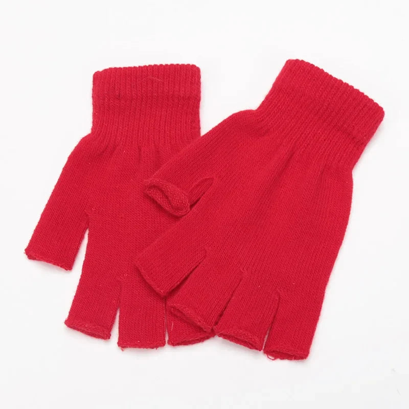 Unisex Fingerless Gloves – Half Finger Knit Cotton Warmers Fingerless Gloves Qme Red