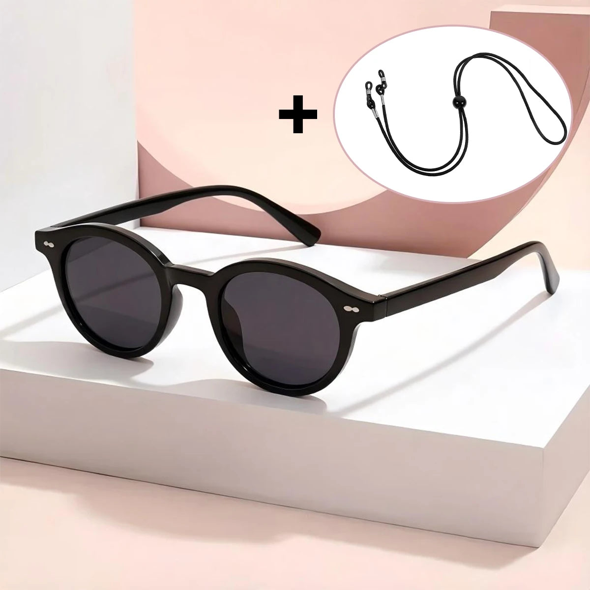 VOPHA Retro Round Sunglasses UV400 Unisex – S03 with Strap Fashion Sunglasses Qst Black gray