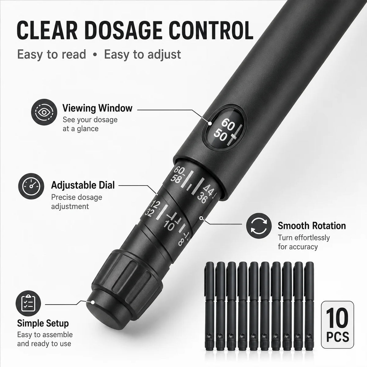 Disposable Sterile Rotary Injection Pens – 60U Adjustable (5/10 Pack) Injection Pen Qst