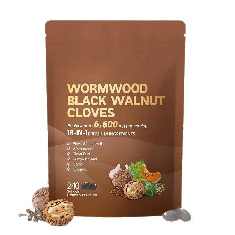 Wormwood Black Walnut Cloves 6600mg 18-in-1 Herbal Softgels 240ct Herbal Supplement Softgels Qst 240 Softgels 1 bag