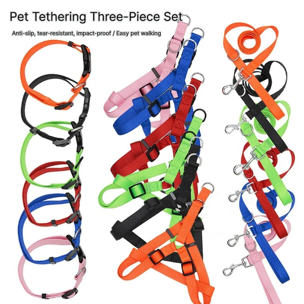 Nylon Dog Harness Collar & Leash Set | Adjustable Breathable Dog Harness Set Qme