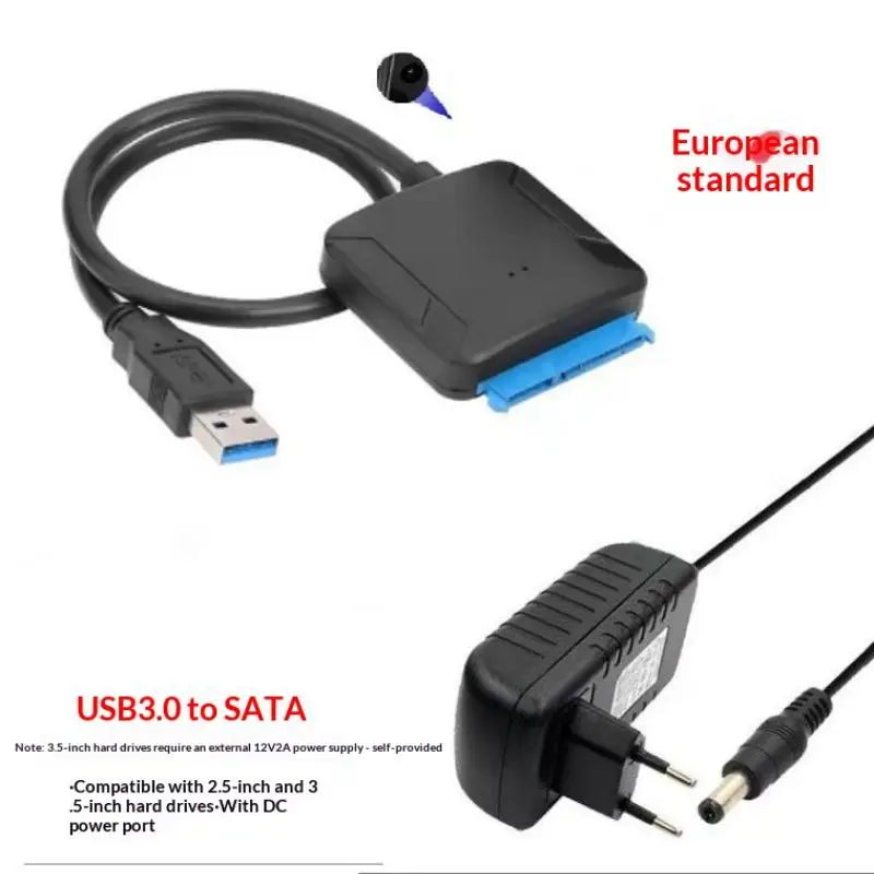 SATA to USB 3.0 Adapter Cable for 2.5 & 3.5" SSD HDD Hard Drive Adapter Cable Qme Sata Cable EU plug