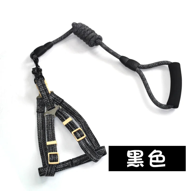 Adjustable Small Dog & Cat Harness Vest with 1.2M Leash Set Dog Harness & Leash Qme black 1.5cm 4-8kg