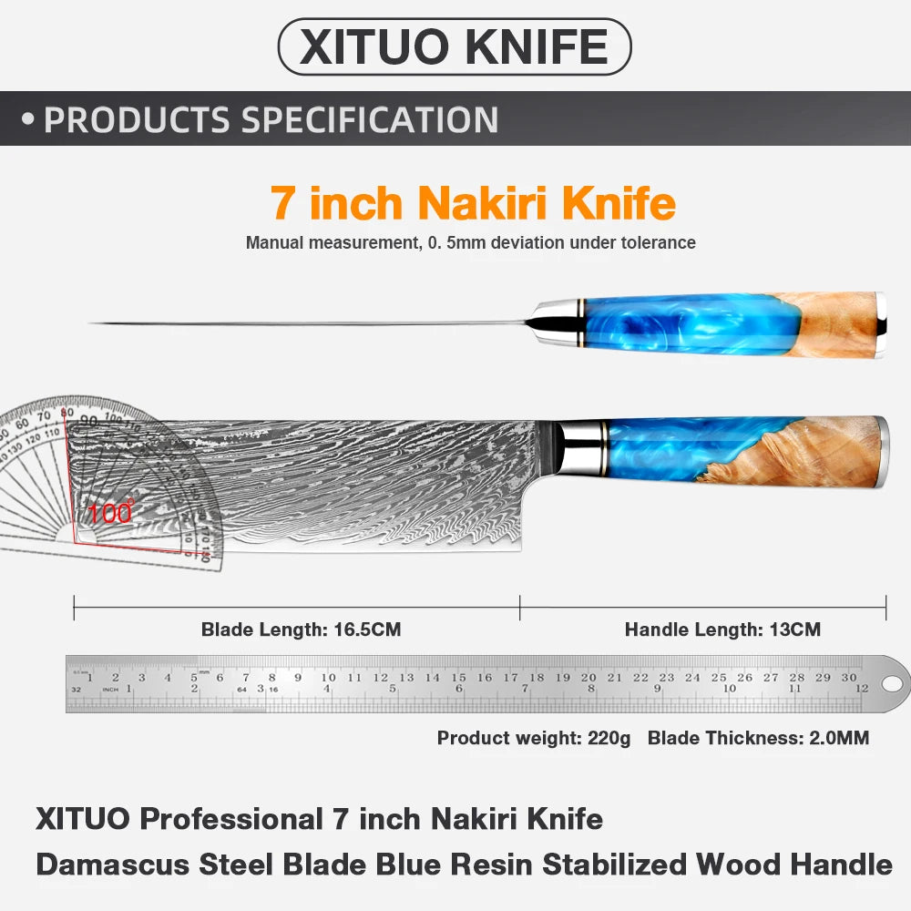 XITUO 7" Damascus VG10 Nakiri Knife – Japanese Vegetable Cleaver Nakiri Kitchen Knife Qst