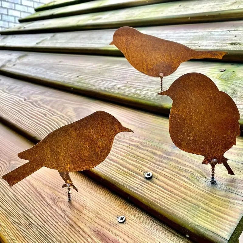 Rusty Metal Bird Iron Garden Decoration – Retro Outdoor Decor Garden Ornament Qme