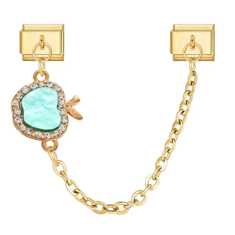 Zircon Fruit Italian Charm – Apple Strawberry Cherry, 9mm Italian Charm Link Qme Style 1